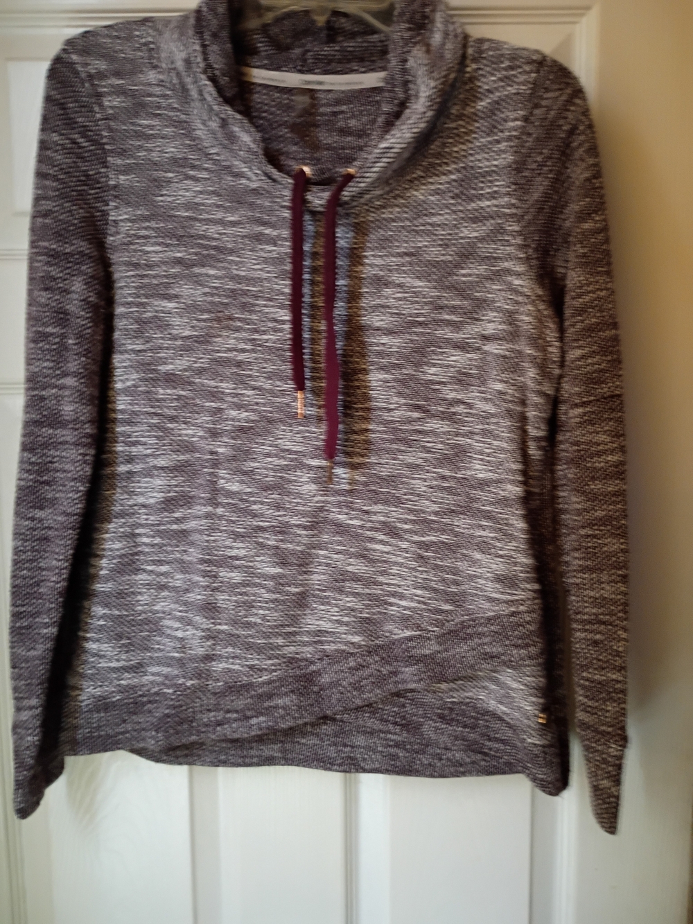 Calvin Klein Performance Marled Gray Funnel Neck Pullover with Burgundy Drawcord